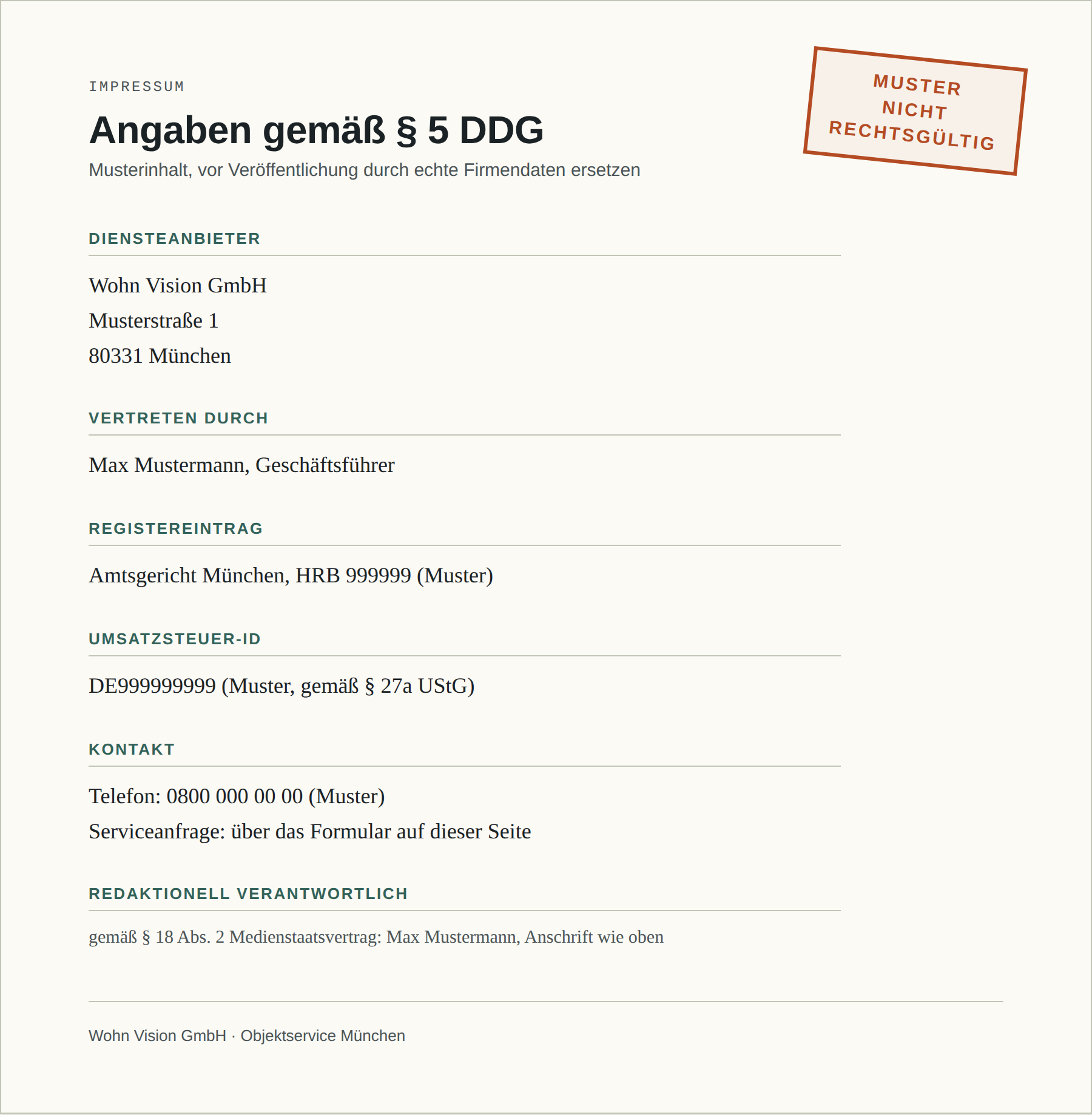 Impressum (Musterinhalt, noch nicht rechtsgültig)